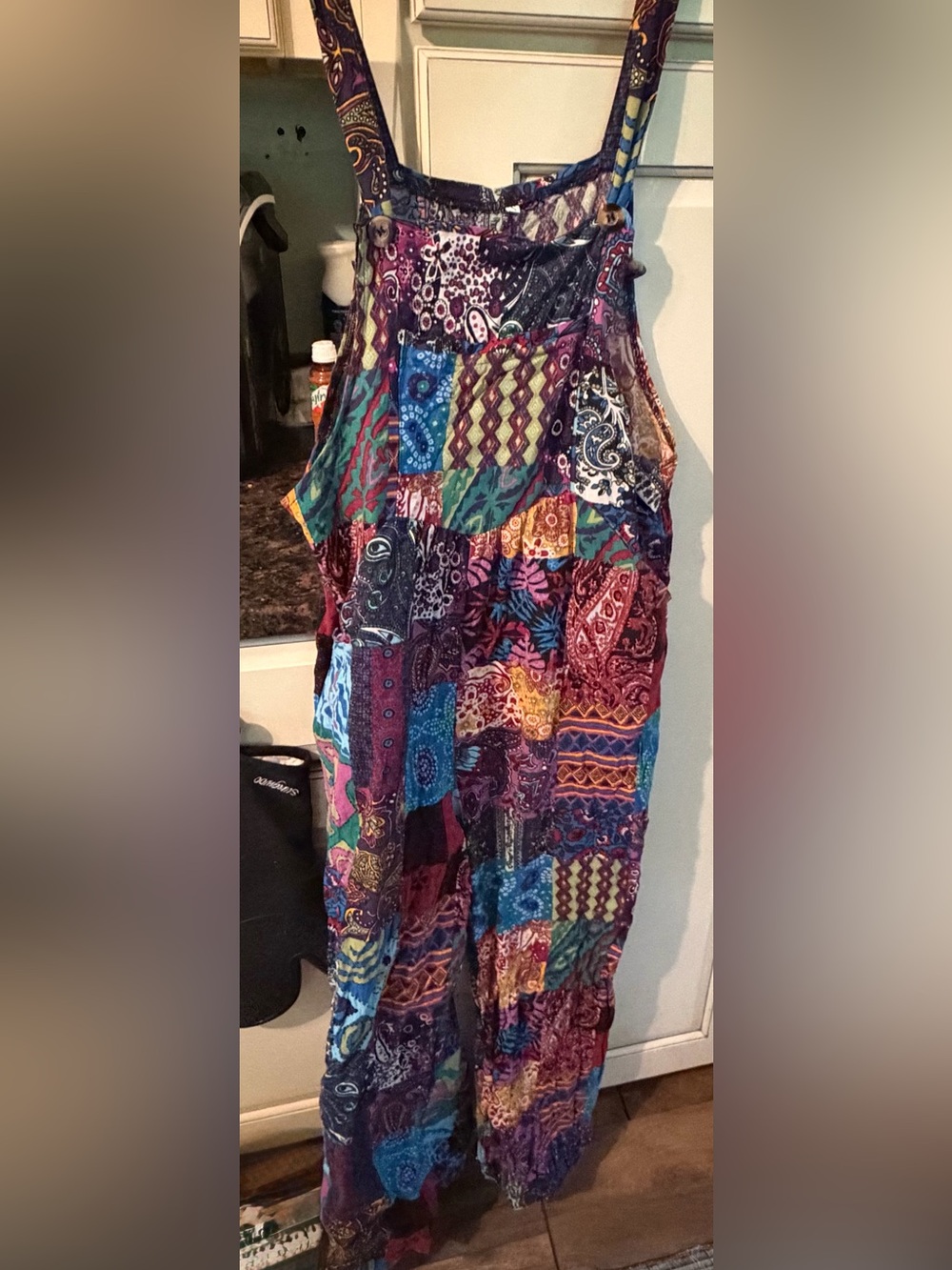 Multicolor Patchwork Wide-Leg Jumpsuit with Spaghetti Straps